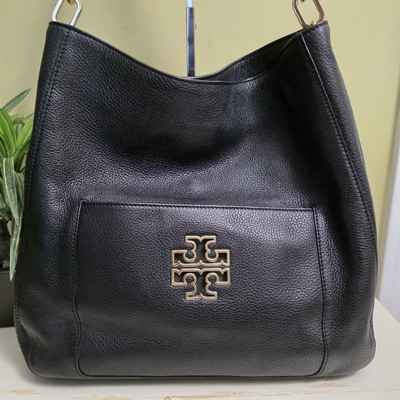 Tory BurchBritten Black Leather Hobo Bag